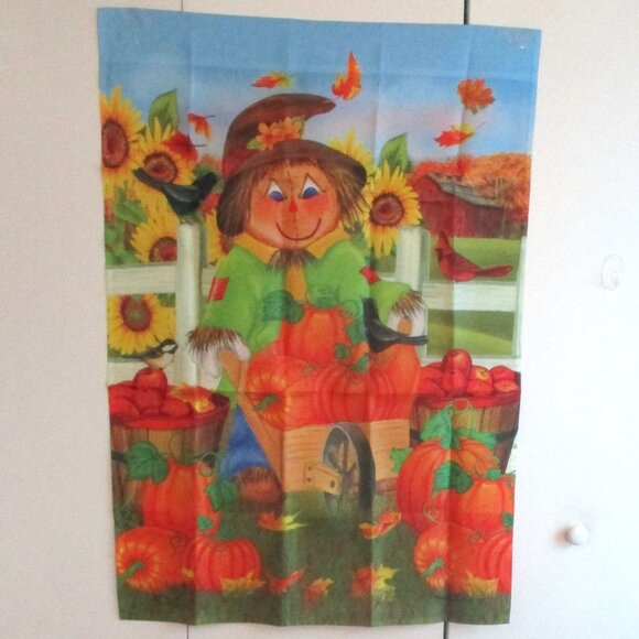 New Scarecrow Wagon Fall Garden Flag 28" X 40" Custom Decor Pumpkin & Sunflower - Picture 1 of 5